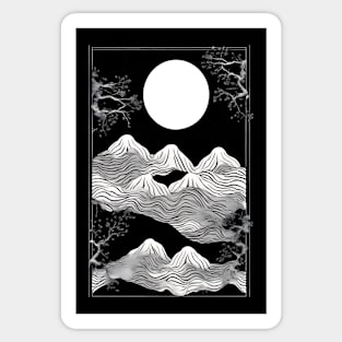 Japanese landscape black and white Sticker